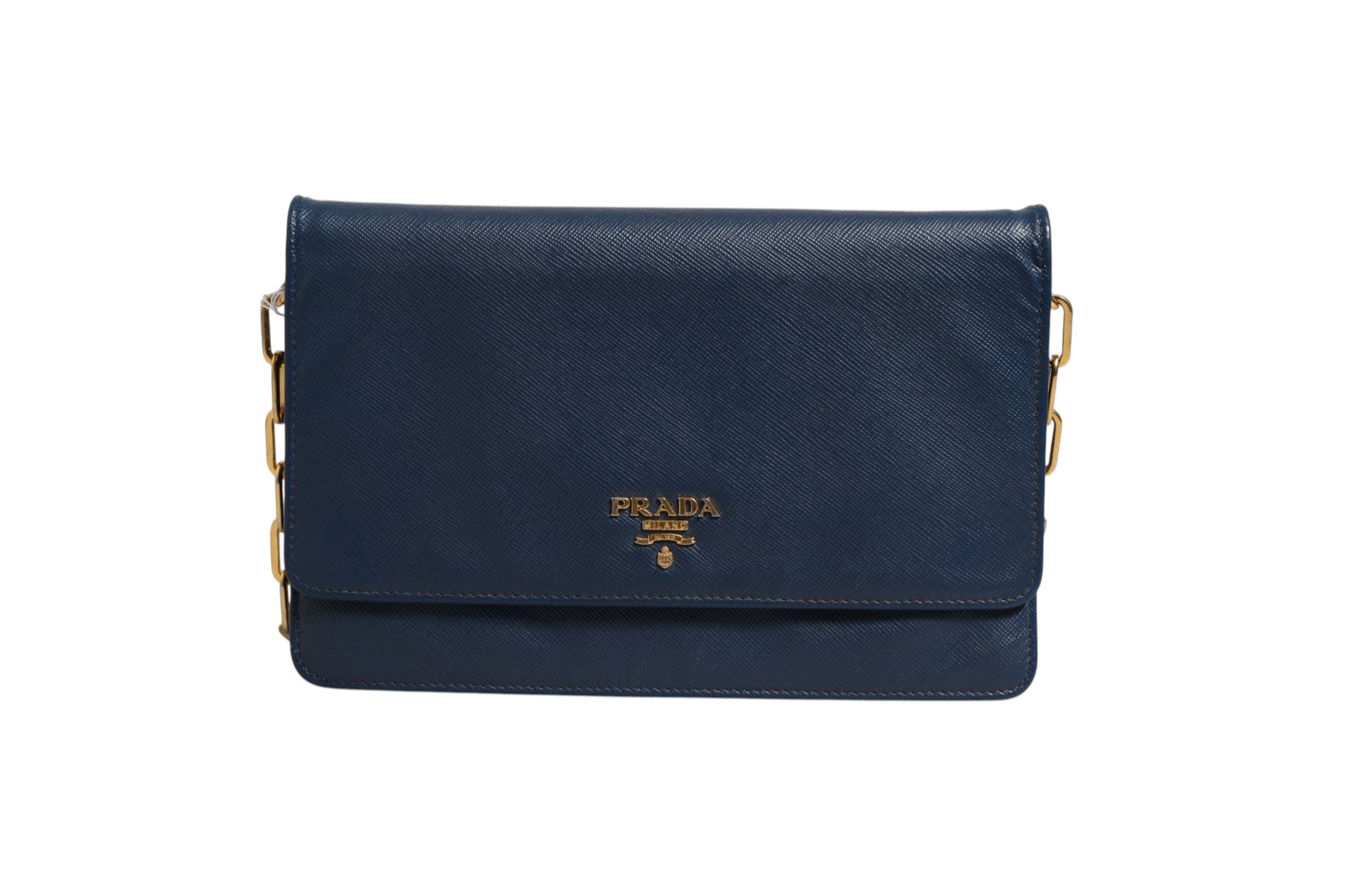 Prada Blue Saffiano Leather Wallet on Chain Clutch Women's Bag ( )