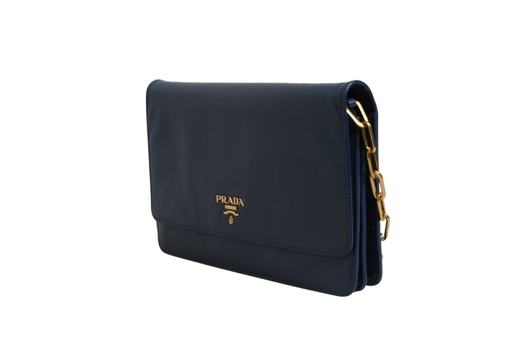 Prada Blue Saffiano Leather Wallet on Chain Clutch Women's Bag ( )