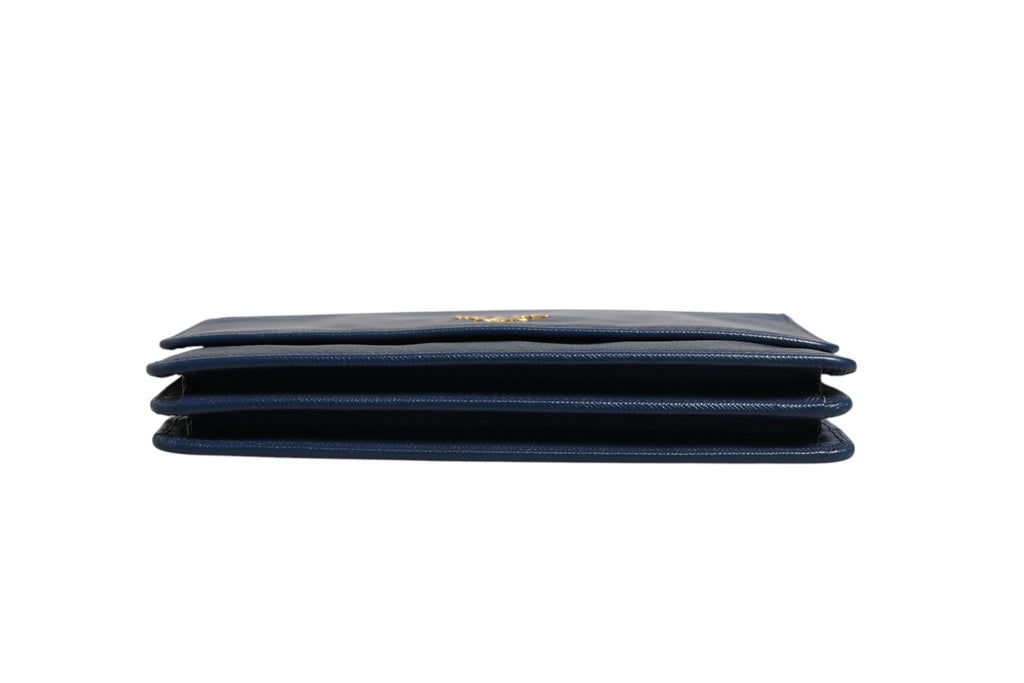 Prada Blue Saffiano Leather Wallet on Chain Clutch Women's Bag ( )