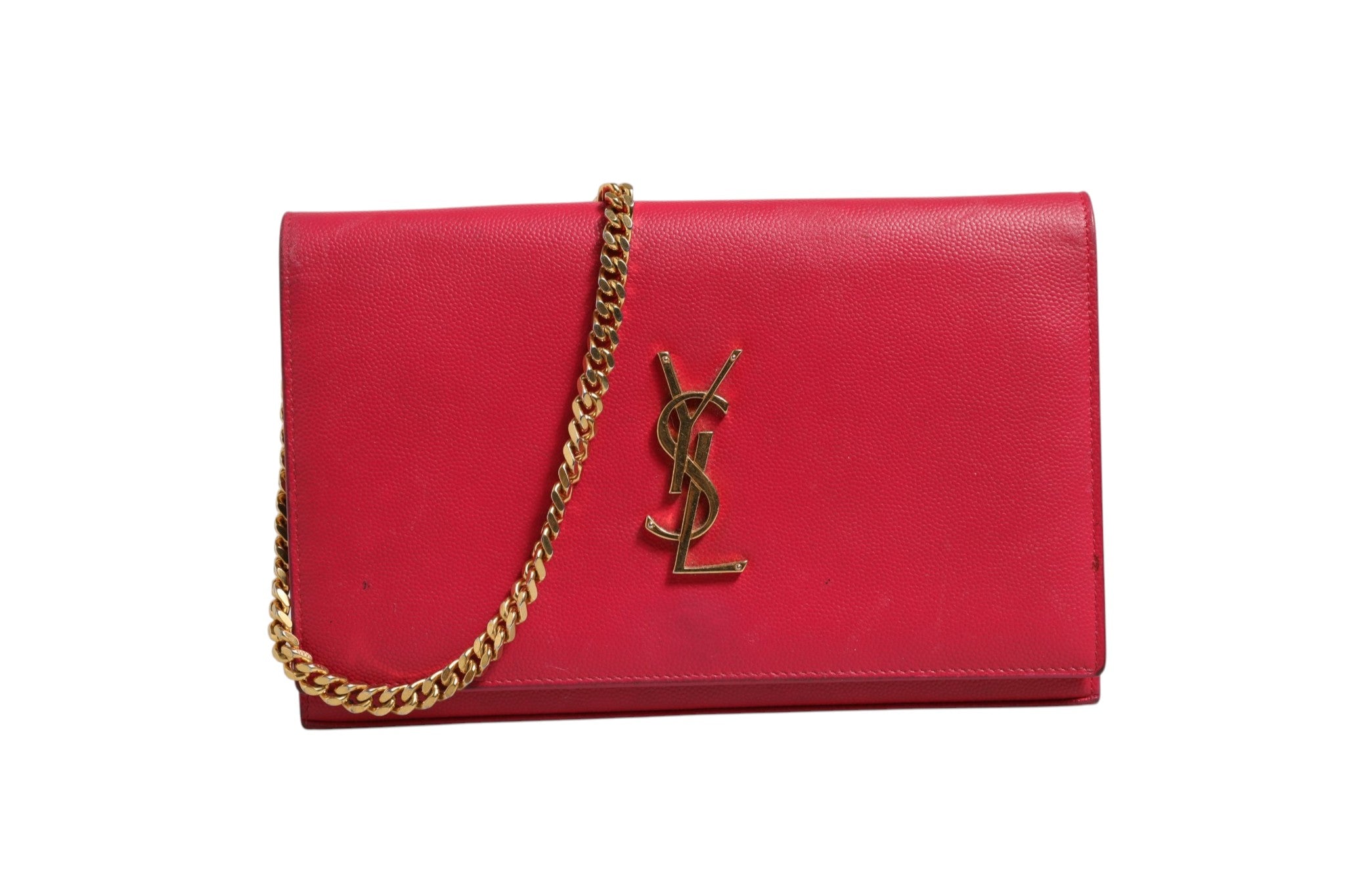 Saint Laurent Red Leather Monogram Wallet on Women's Chain ( )