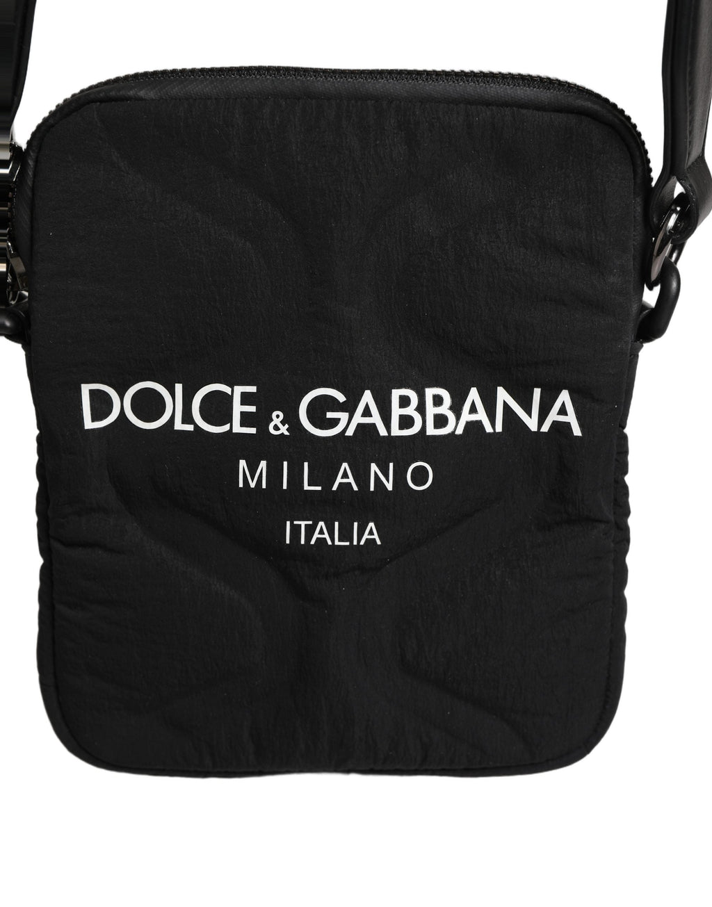 Dolce & Gabbana Black Nylon Rubberized Logo Print Crossbody Borse Men's Bag