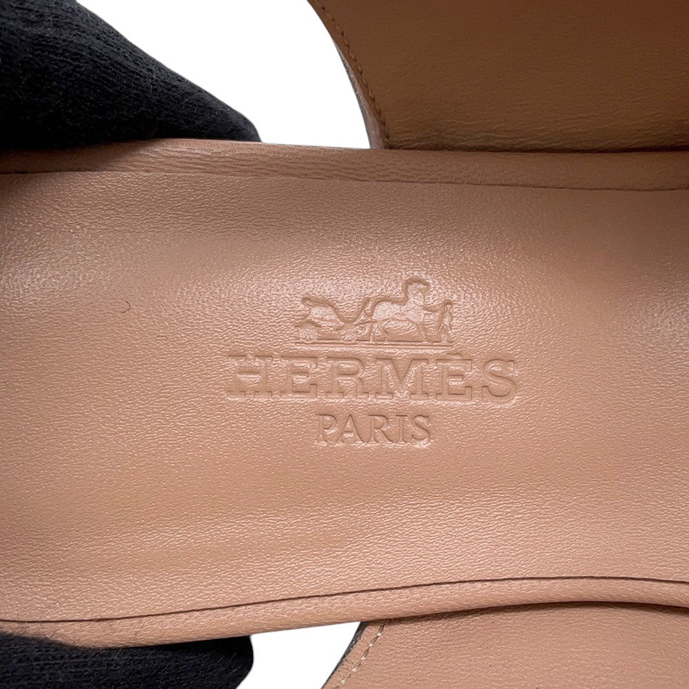 HERMES Ballet Flats Cleo Beige Perlino / Gris Argent Leather Size 35