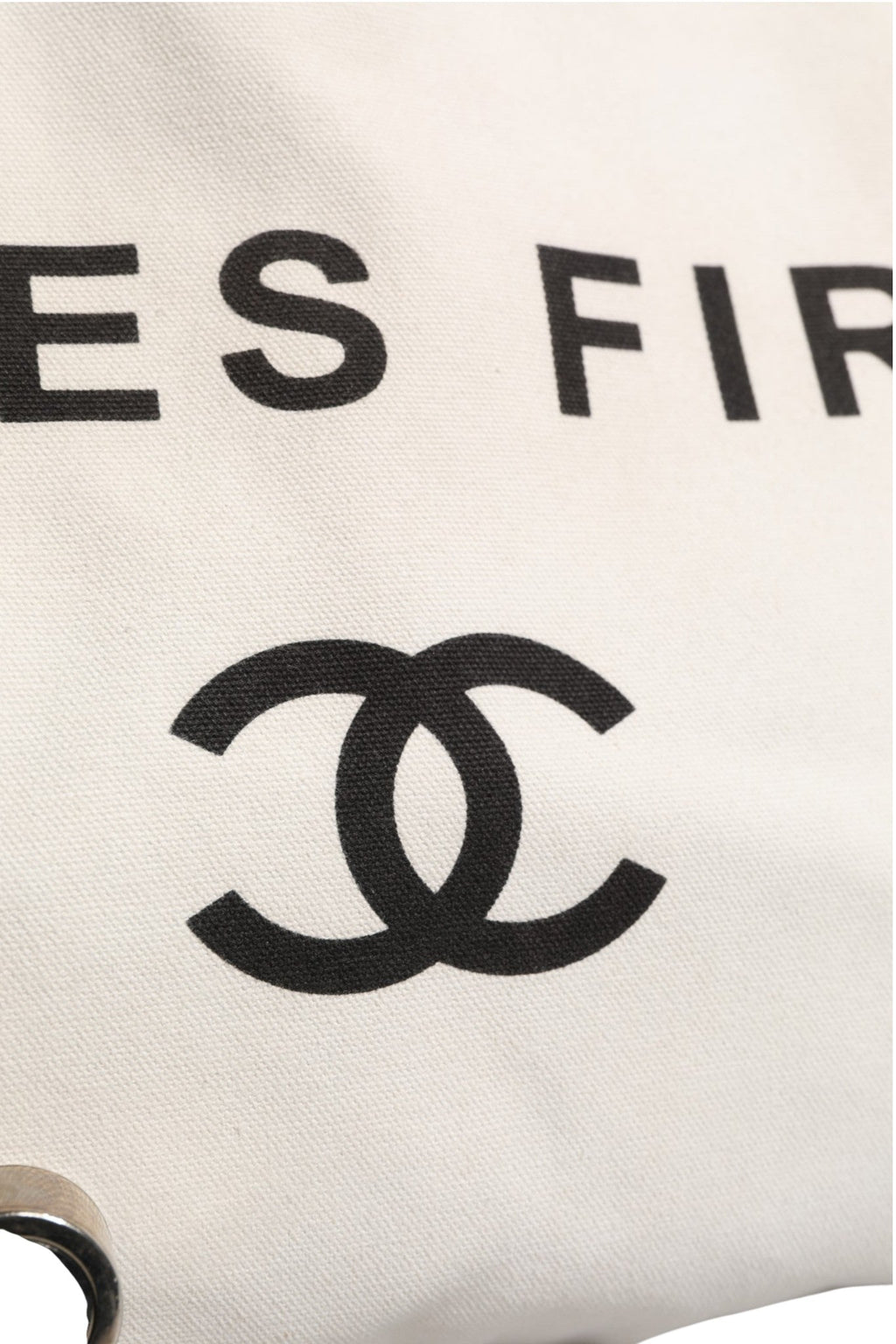 Chanel Ladies First White and Black Canvas Shopper Tote Women's Bag ( )