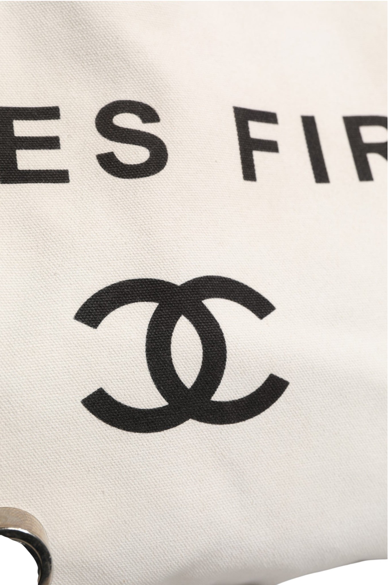 Chanel Ladies First White and Black Canvas Shopper Tote Women's Bag ( )
