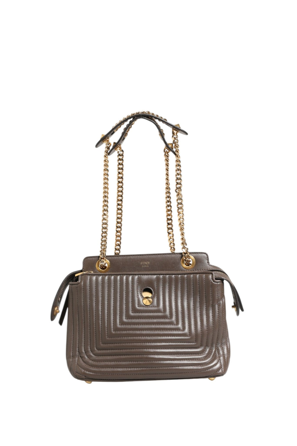 Fendi Brown Quilted Lambskin Leather Dotcom Click Small Shoulder Women's Bag ( )