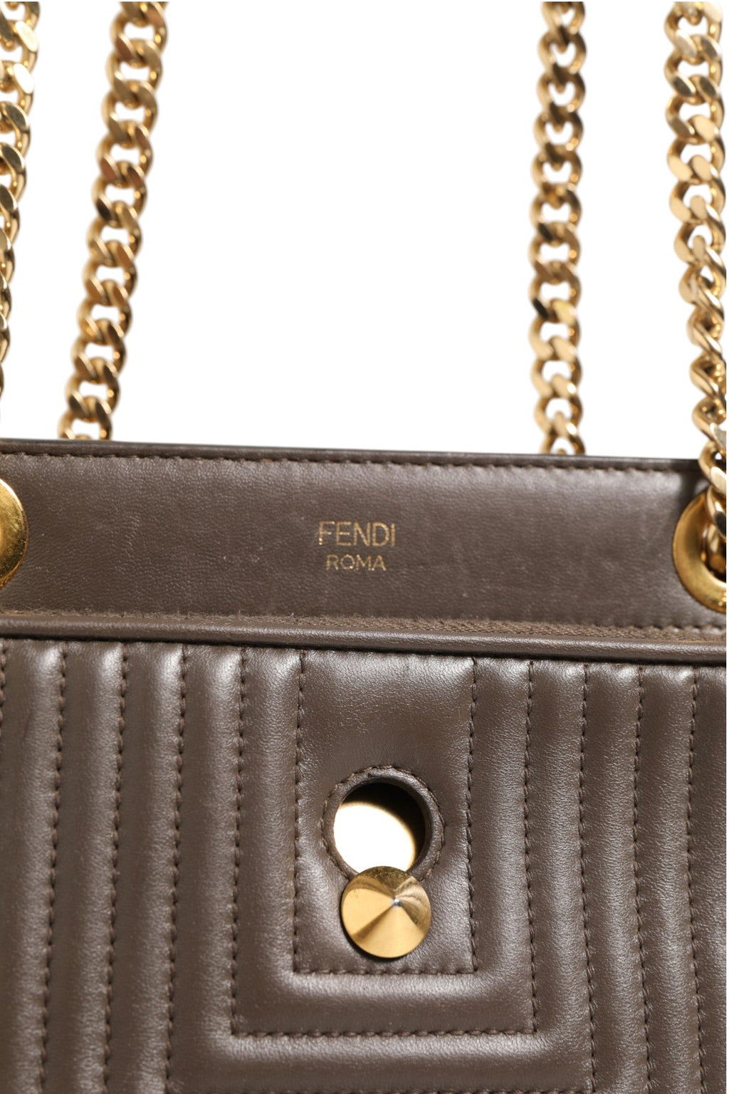 Fendi Brown Quilted Lambskin Leather Dotcom Click Small Shoulder Women's Bag ( )
