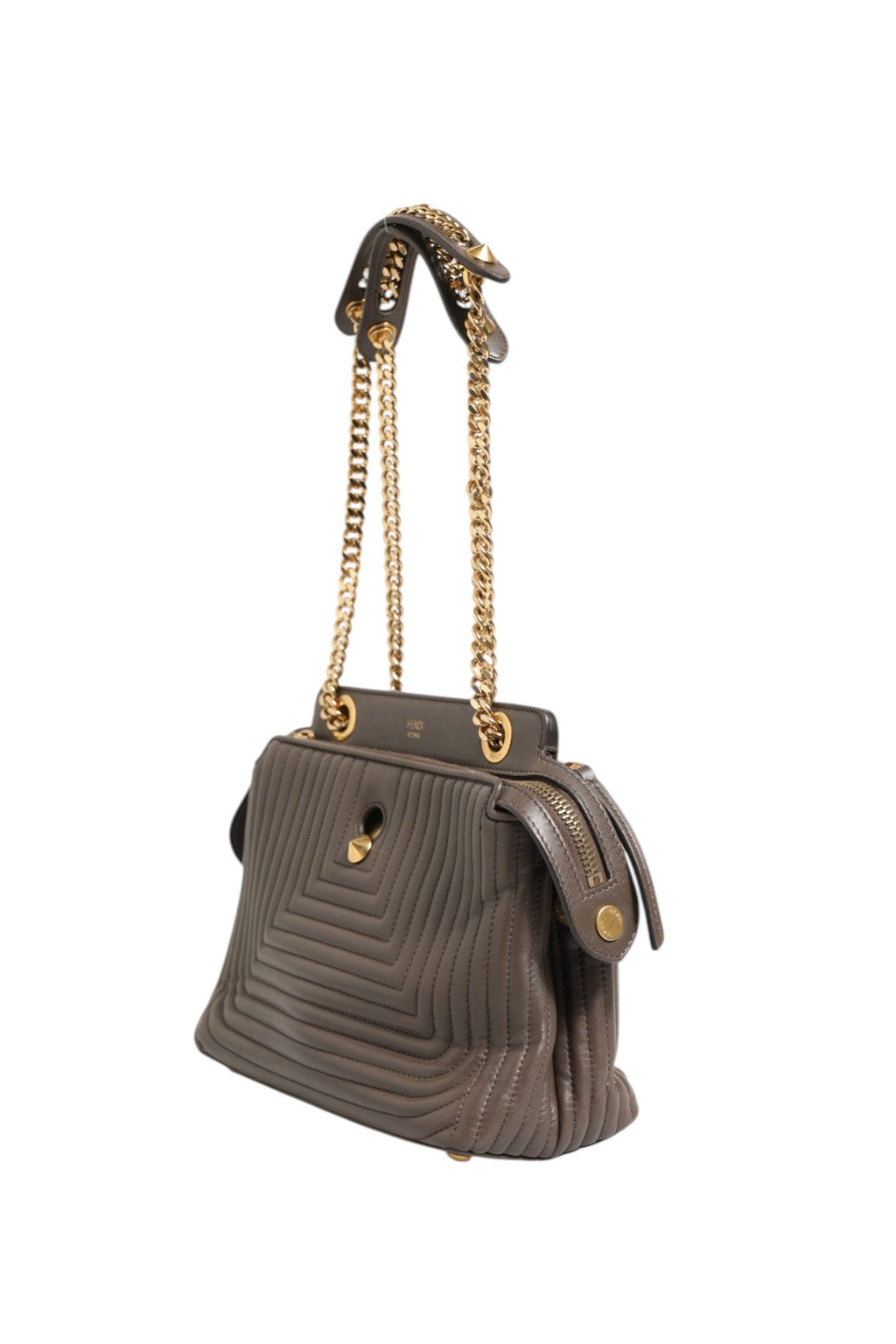 Fendi Brown Quilted Lambskin Leather Dotcom Click Small Shoulder Women's Bag ( )