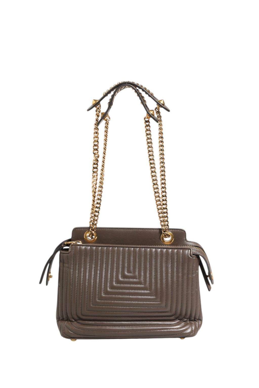 Fendi Brown Quilted Lambskin Leather Dotcom Click Small Shoulder Women's Bag ( )