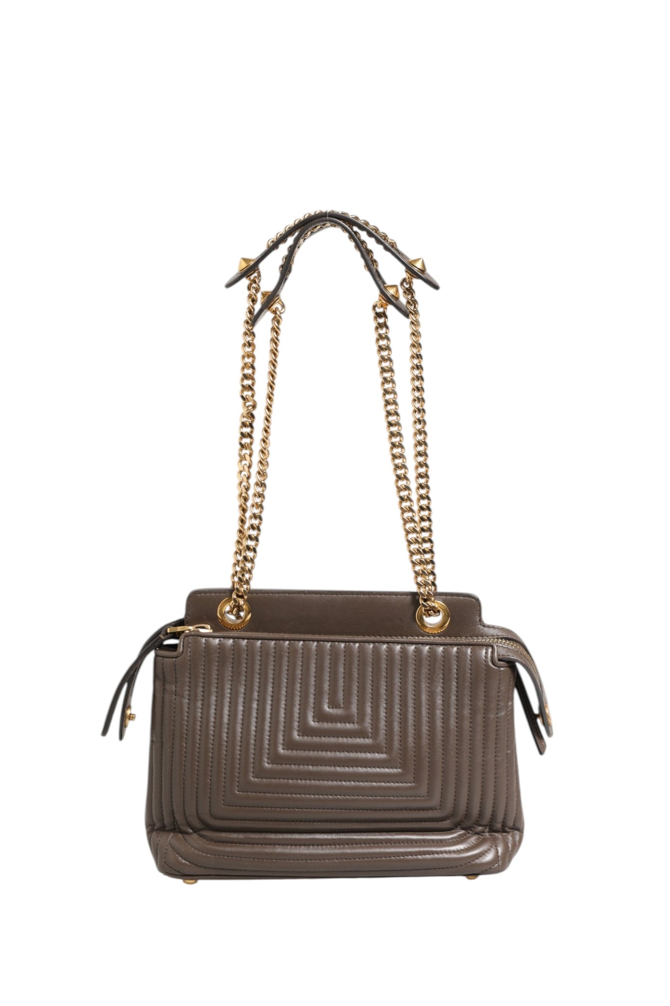 Fendi Brown Quilted Lambskin Leather Dotcom Click Small Shoulder Women's Bag ( )