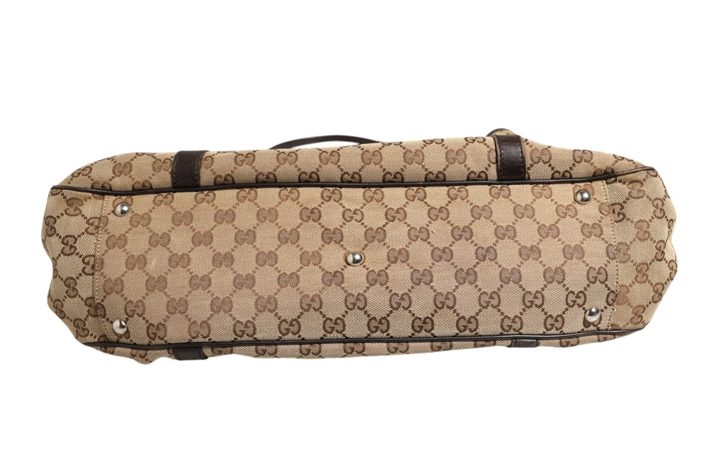 Gucci Beige and Black Canvas Twins Medium Tote Women's Bag ( )