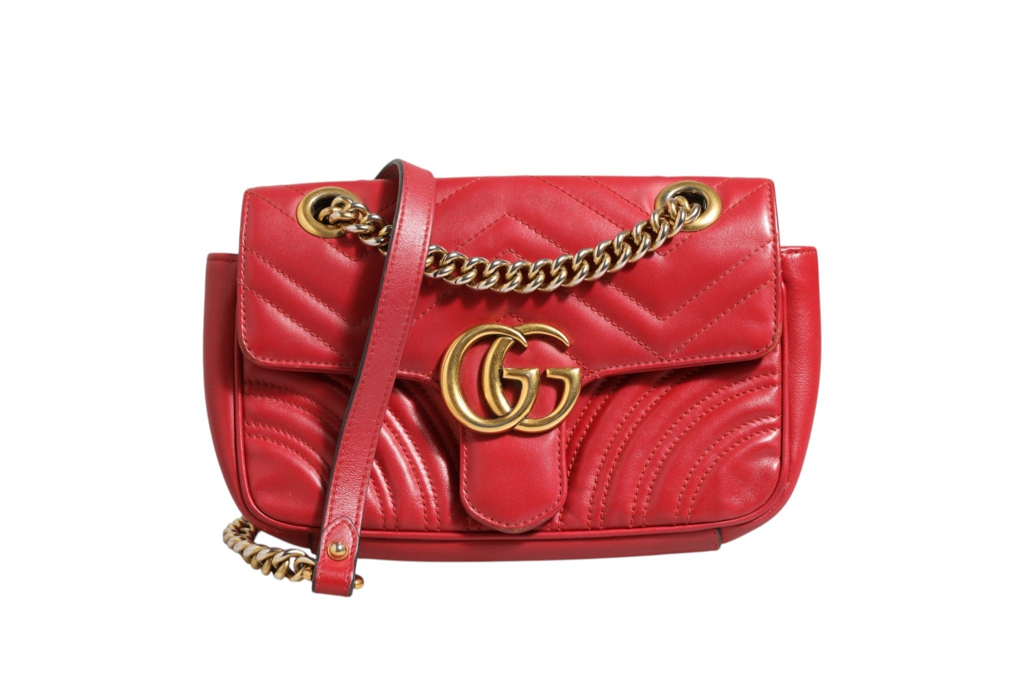 Gucci Marmont Small Shoulder Bag in Rosso Ancora Red Women's Leather ( )