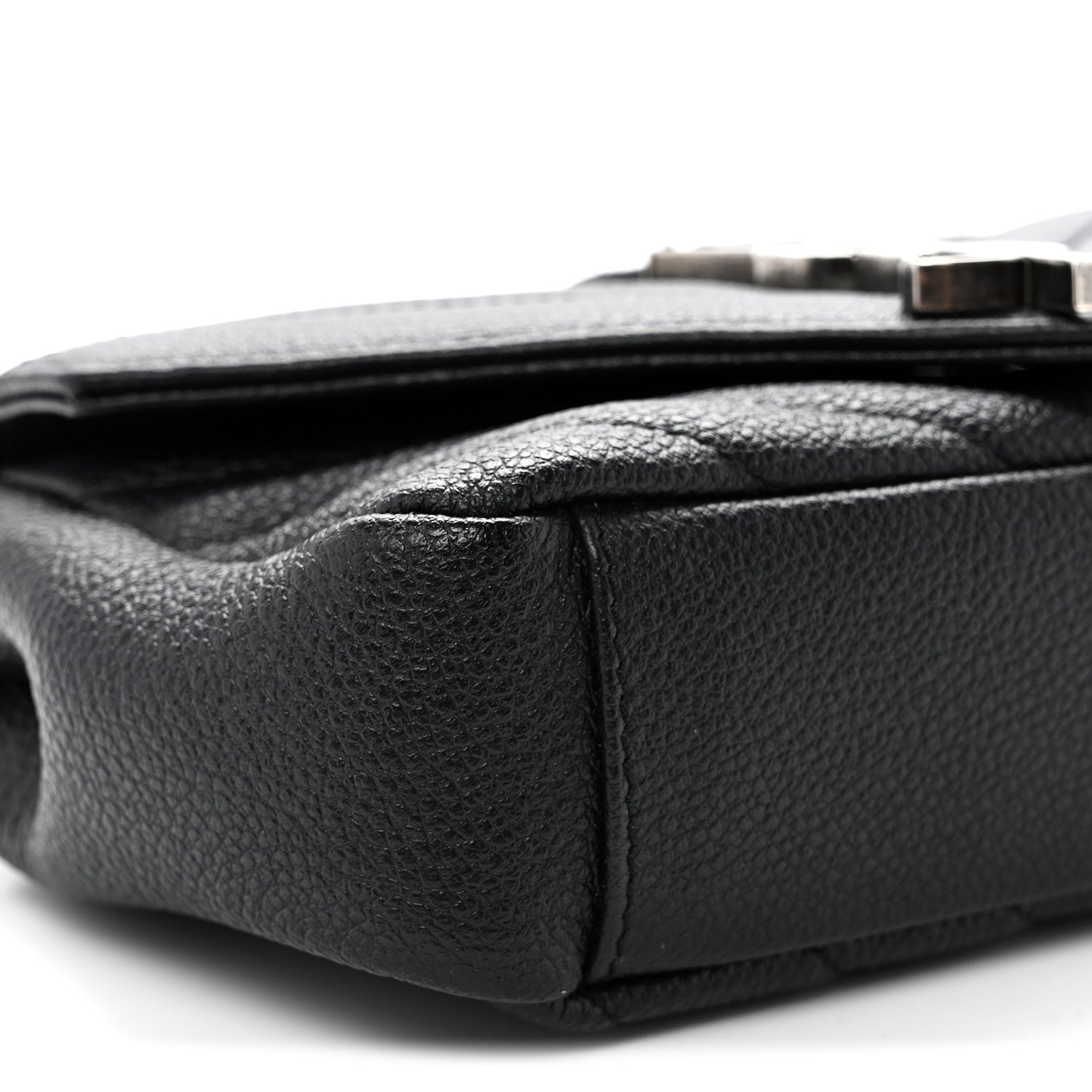 Grained Calfskin Matelasse Chevron Classic Monogram Baby Chain Bag Black