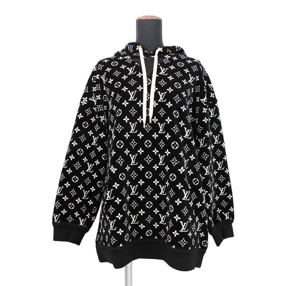 LOUIS VUITTON Monogram Velour Hoodie Size XL Black/WhiteRW231W Cotton100%