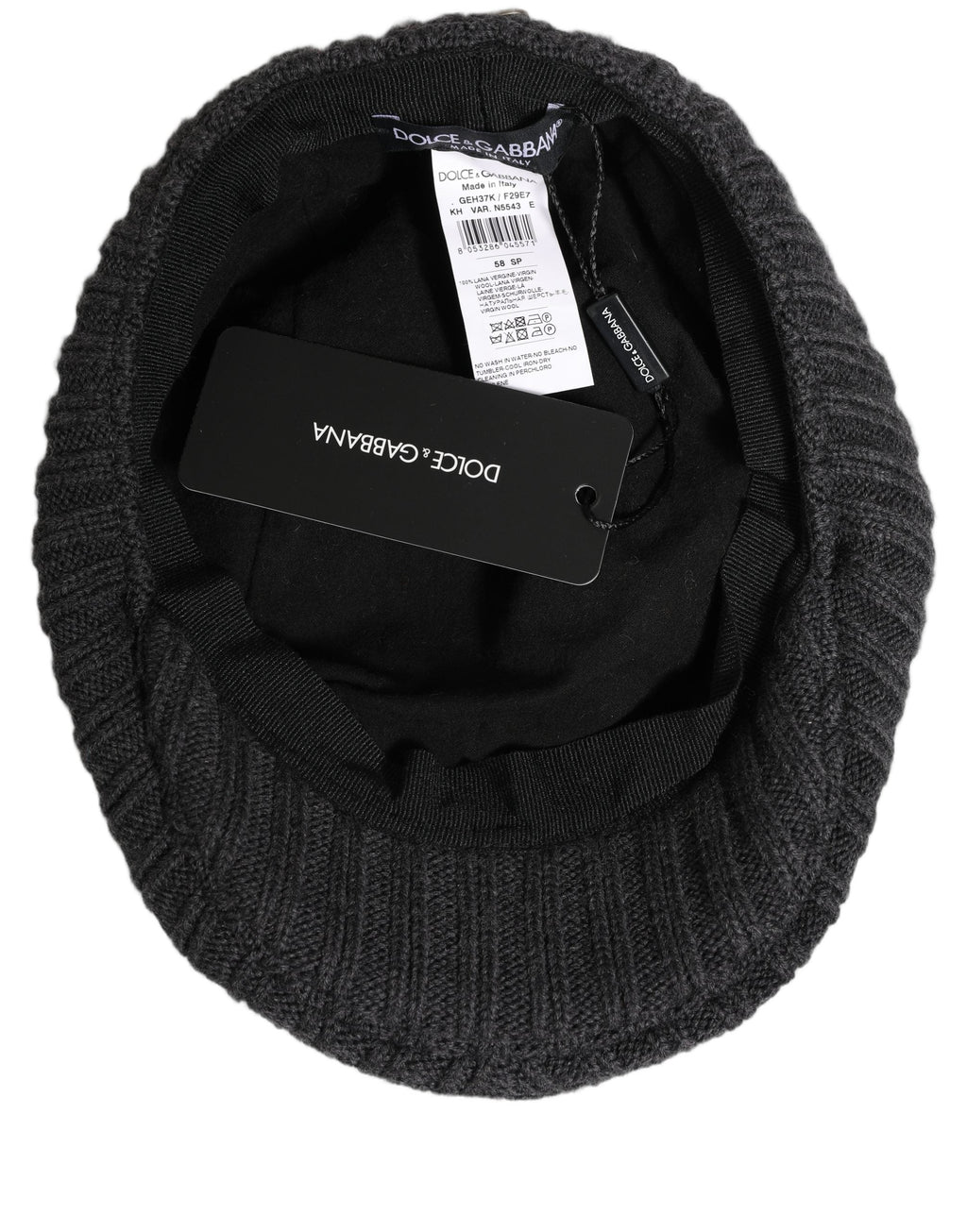 Dolce & Gabbana Men Dark Gray Wool Knitted Newsboy Capello Men's Hat
