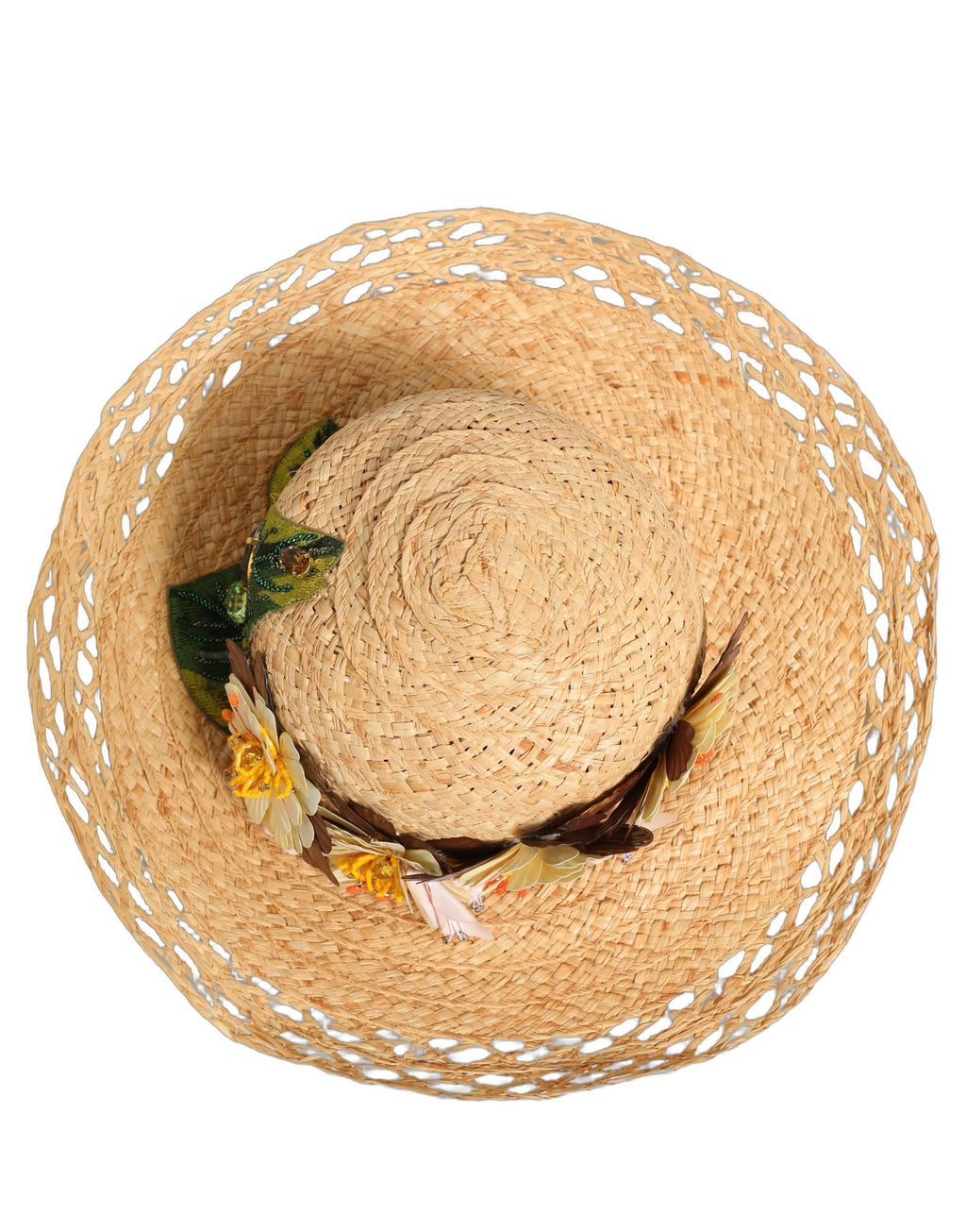 Dolce & Gabbana Women Beige Wide Brim Floral Bucket Capello Women's Hat