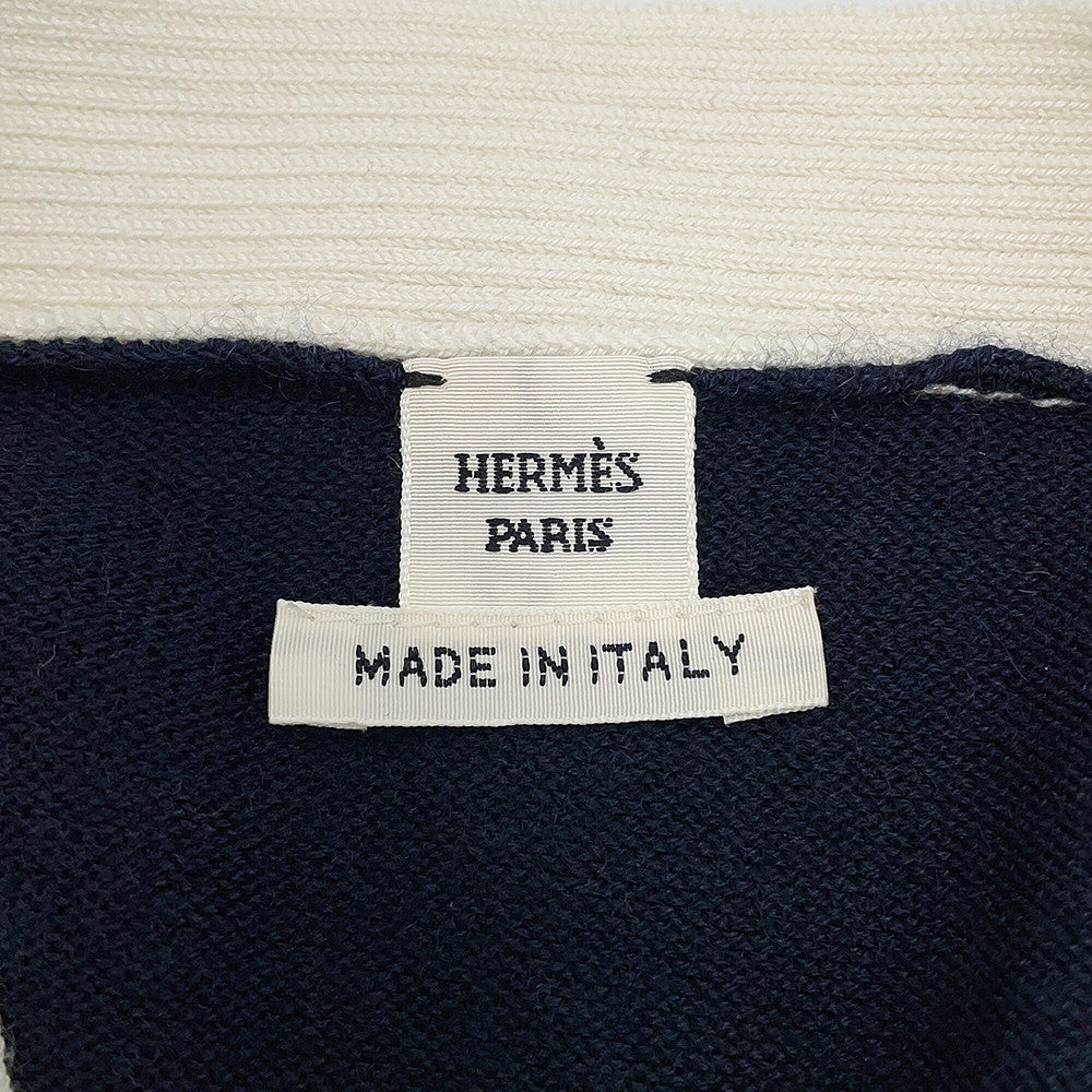 HERMES Chaine d'Ancre knit cardigan Size 36 Blue・NoirH5E2749DF Cashmere50% Silk50%