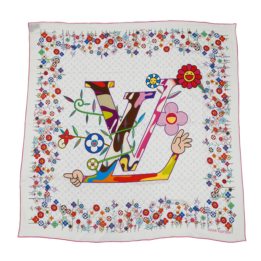 LOUIS VUITTON LV x TM Monogram Superflat Shawl Size 135 White/MulticolorM96080 Wool90% Silk10%