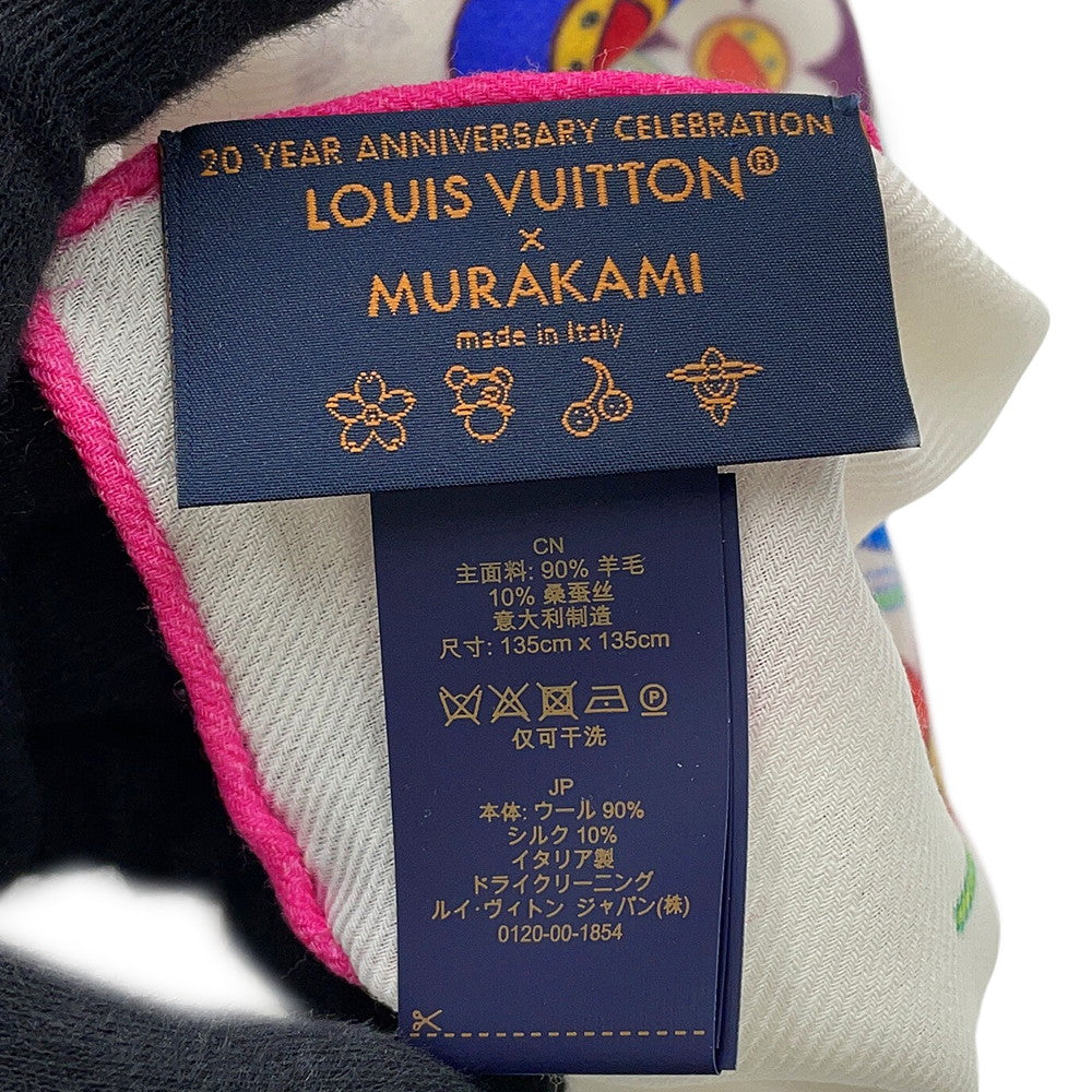 LOUIS VUITTON LV x TM Monogram Superflat Shawl Size 135 White/MulticolorM96080 Wool90% Silk10%
