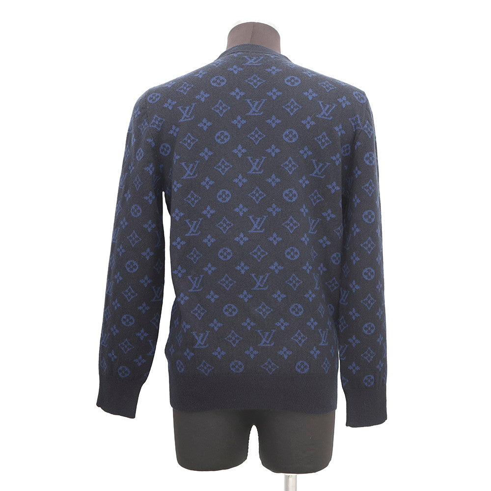 LOUIS VUITTON Half and Half Monogram Sweater Size S Navy Cashmere99% Wool1%