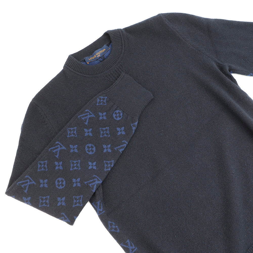 LOUIS VUITTON Half and Half Monogram Sweater Size S Navy Cashmere99% Wool1%