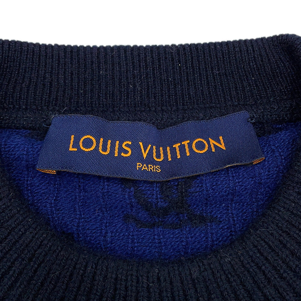 LOUIS VUITTON Half and Half Monogram Sweater Size S Navy Cashmere99% Wool1%