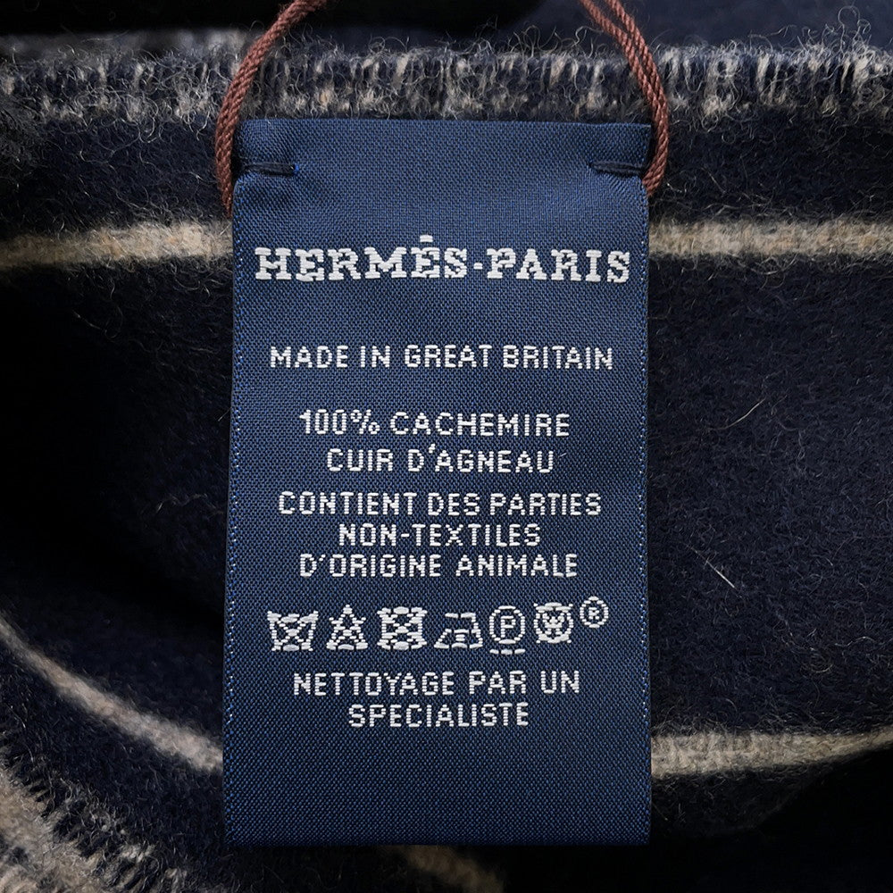 HERMES Scarf Craie de H Blue・Marine / Beige・Cine Cashmere100%