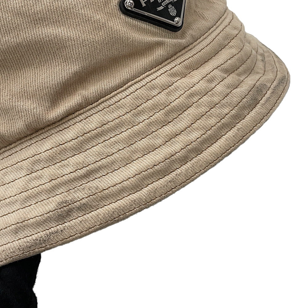 PRADA triangle logo bucket hat Size XL Beige2HC137 Cotton100%