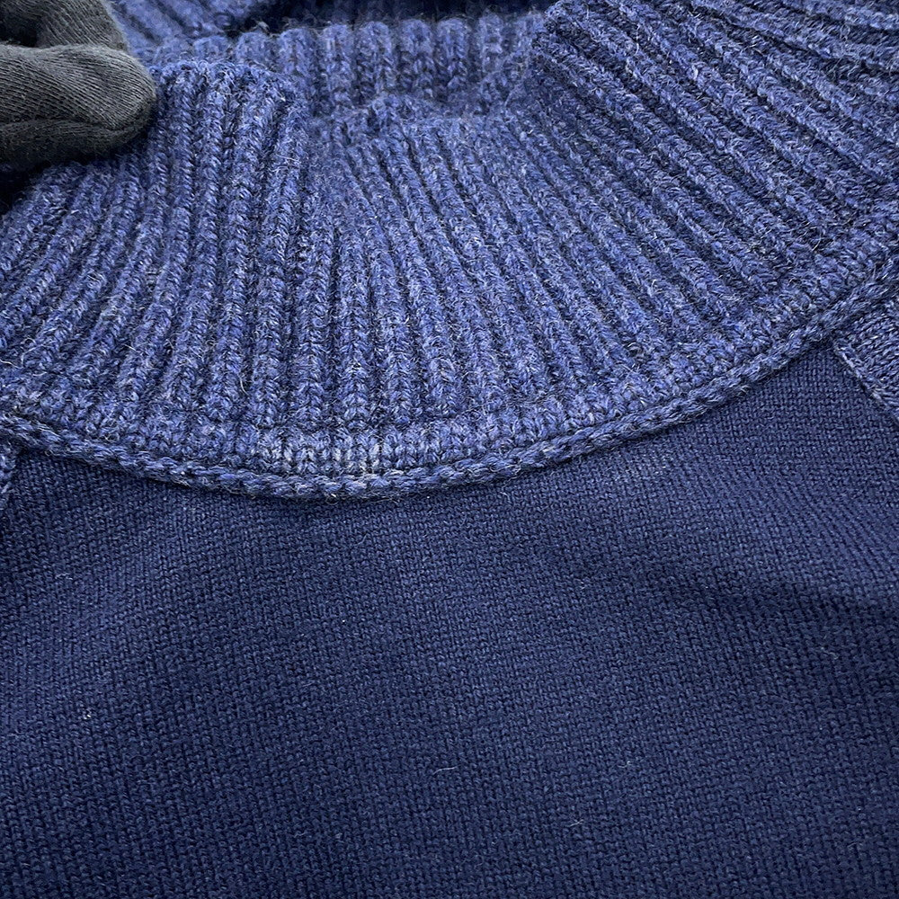 HERMES Horse Ribbon Twill High-Neck Knit Size 34 Navy Silk100% Cashmere99% Nylon1%