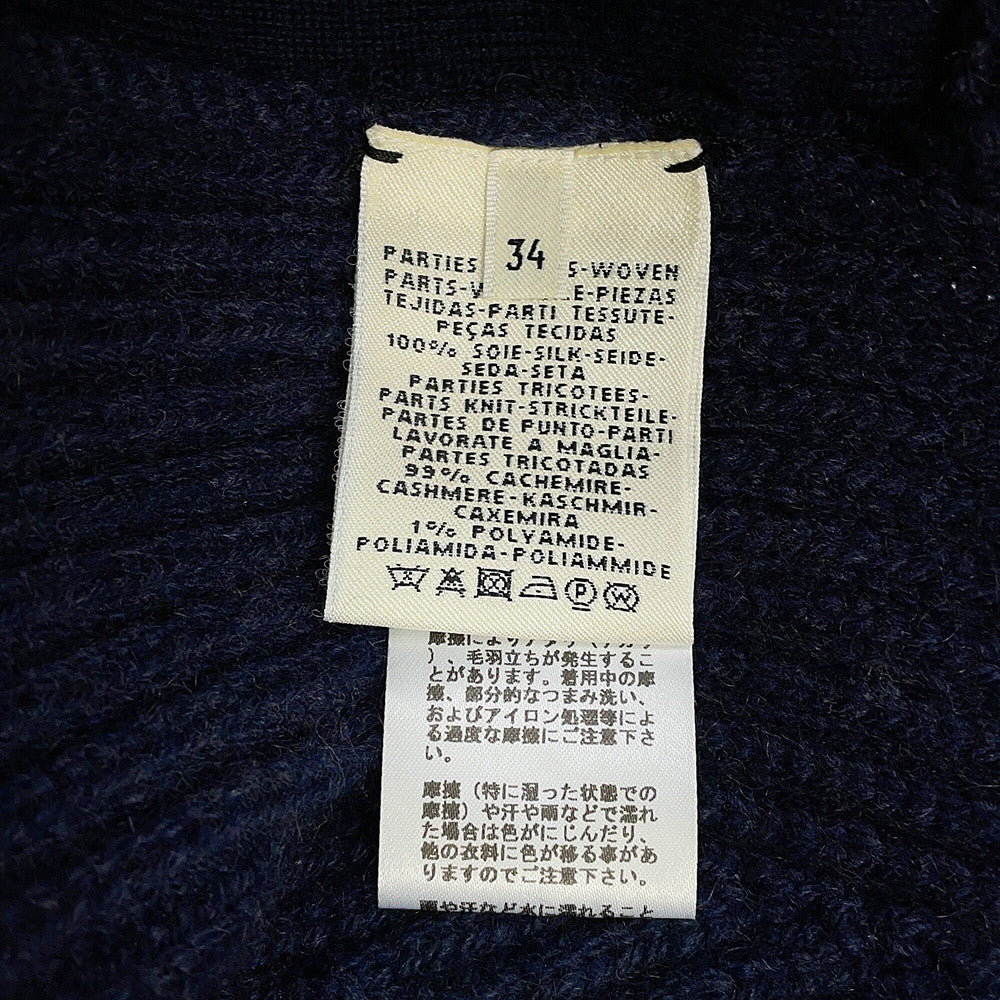 HERMES Horse Ribbon Twill High-Neck Knit Size 34 Navy Silk100% Cashmere99% Nylon1%