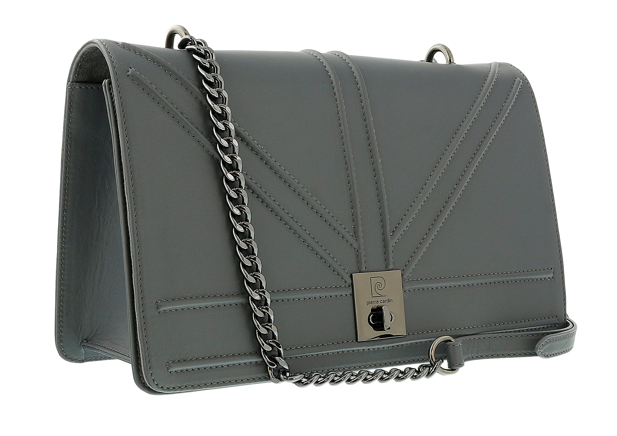 Pierre Cardin Grey Leather Medium Structured Shoulder Bag