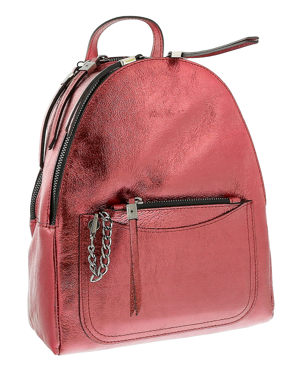 Pierre Cardin Red Leather Medium Fashion Metallic Backpack