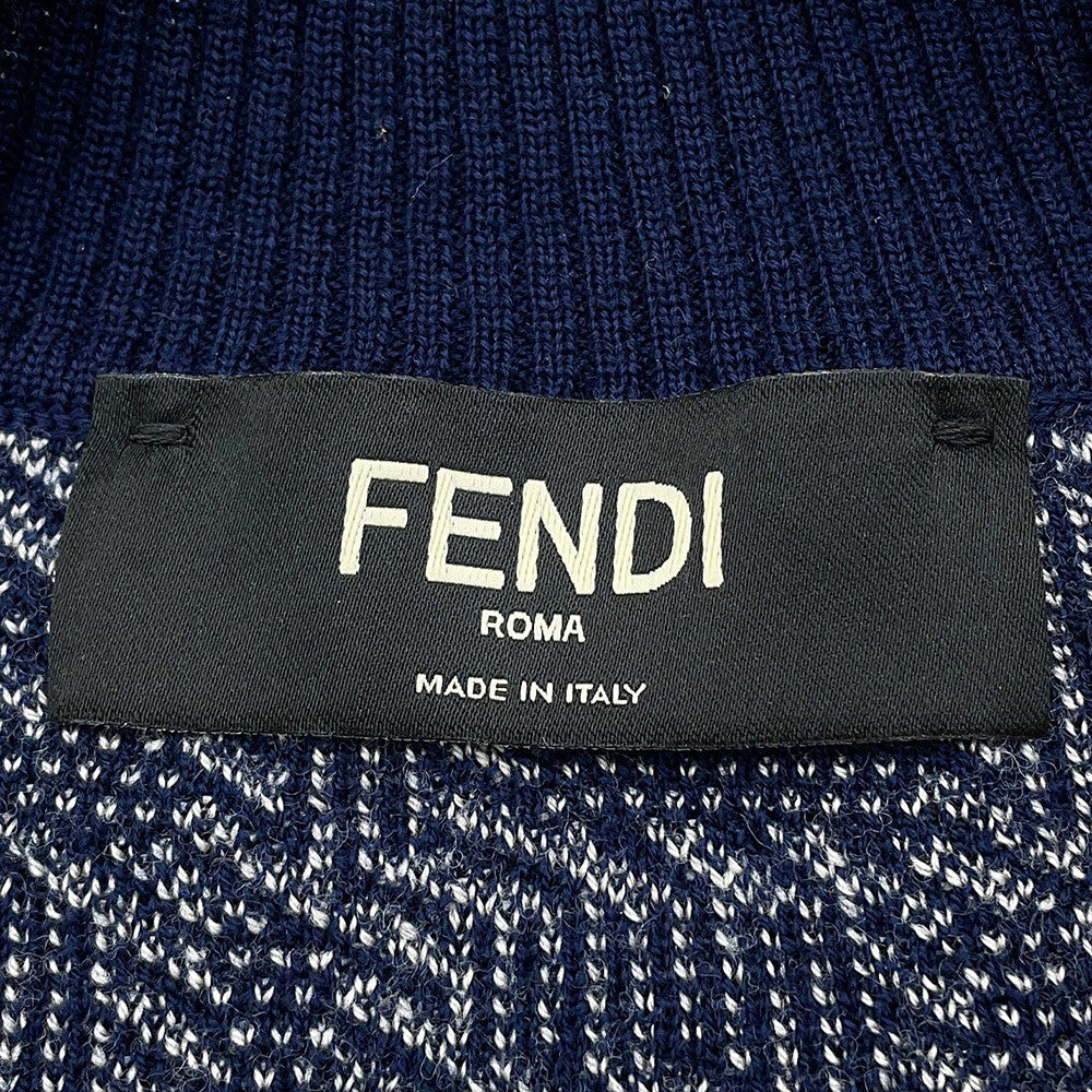 FENDI FF logo cardigan Size 46 Gray/NavyFZC491 Wool 100%