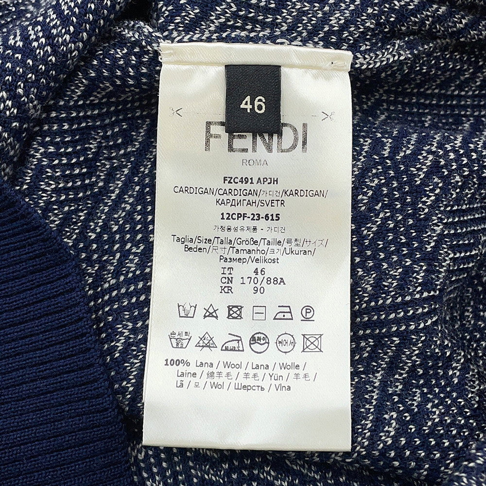 FENDI FF logo cardigan Size 46 Gray/NavyFZC491 Wool 100%