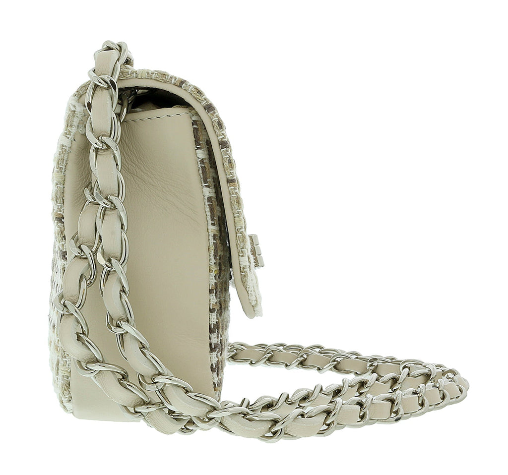 Pierre Cardin Beige Tweed Cotton Small Shoulder Bag
