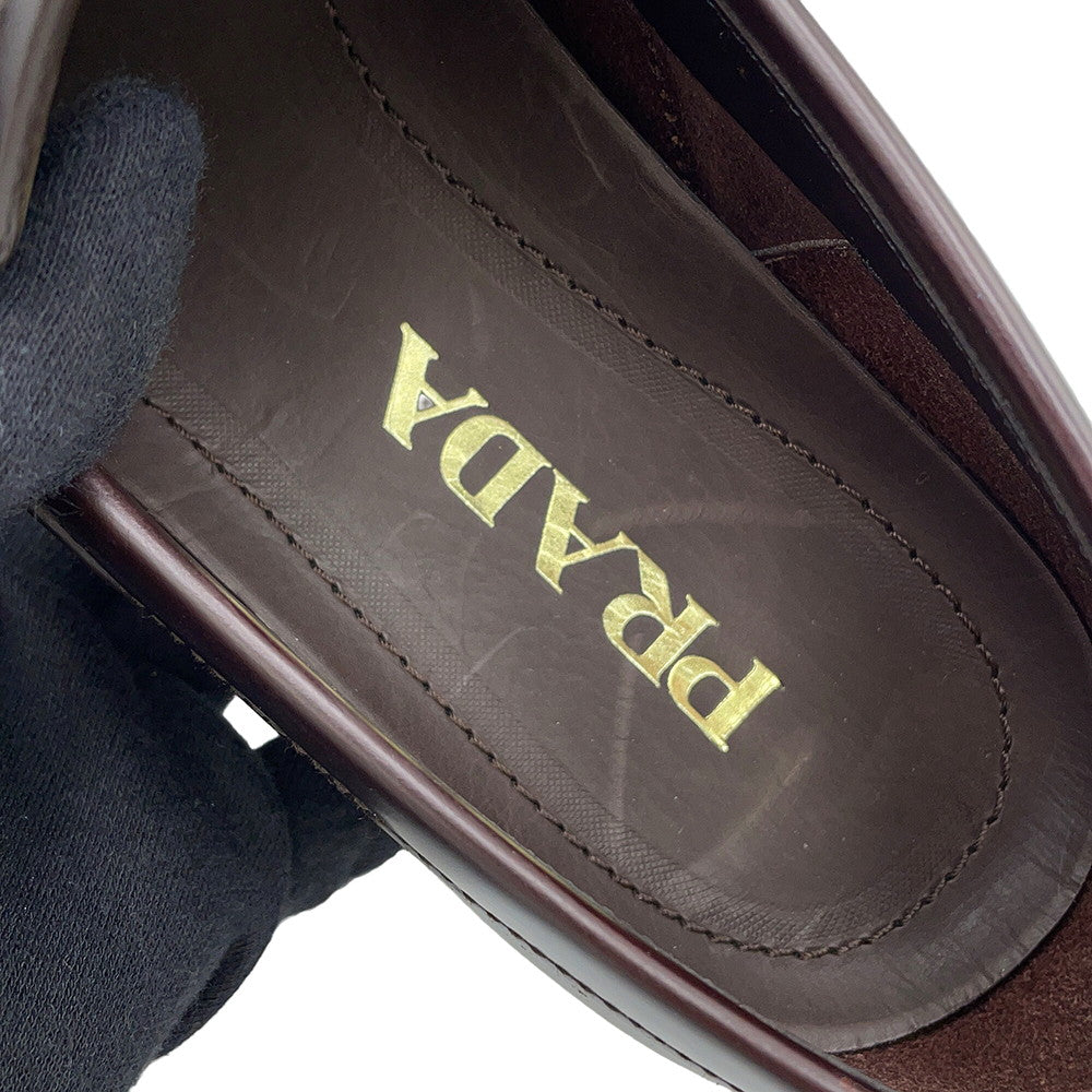 PRADA Brushed Leather Square Toe Loafers Brown2DE075 Leather Size 5