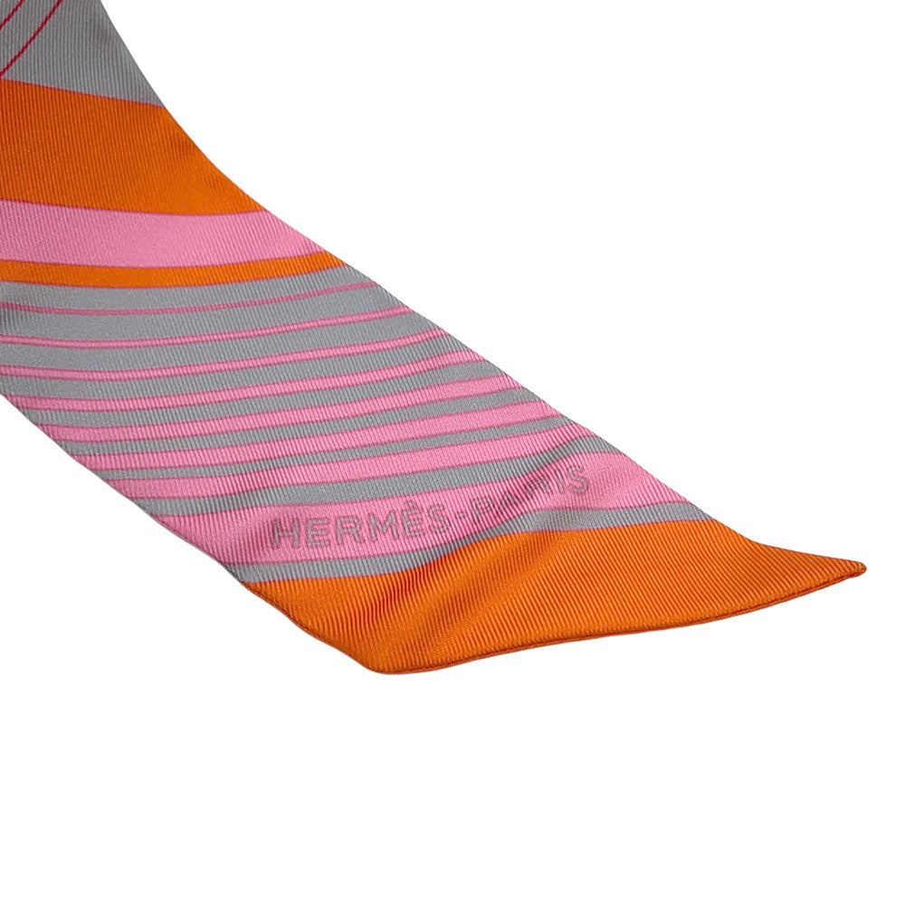 HERMES Twilly EX-LIBRIS Grease/Orange/Rose Bonbon Silk100%