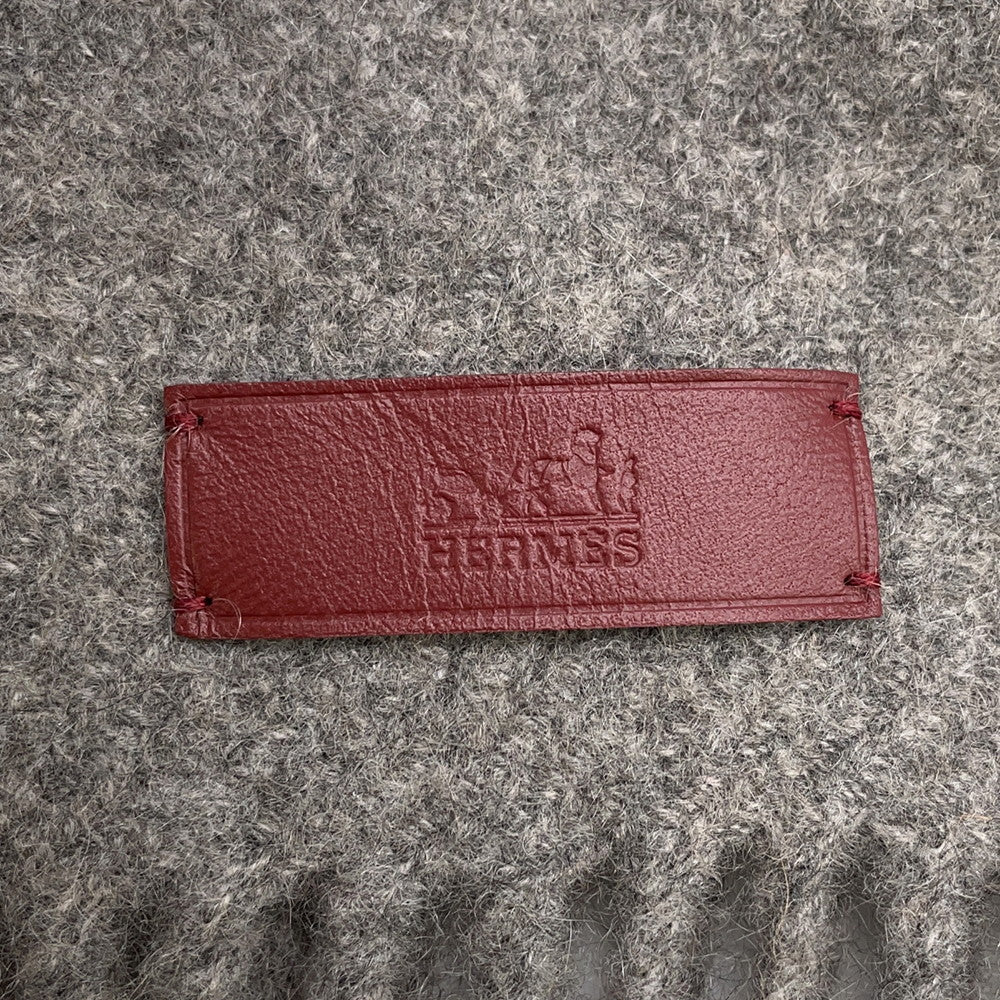HERMES Cashmere Scarf (Tartan Pocket, Cuir, Applique) Gray/Marine/RougeHH259150S Cashmere100%