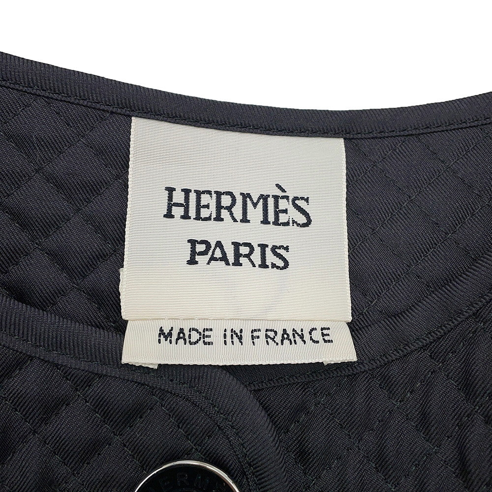 HERMES Do Re Boucles Quilted Collarless Jacket Size 38 Black3H0202D4 Silk100%