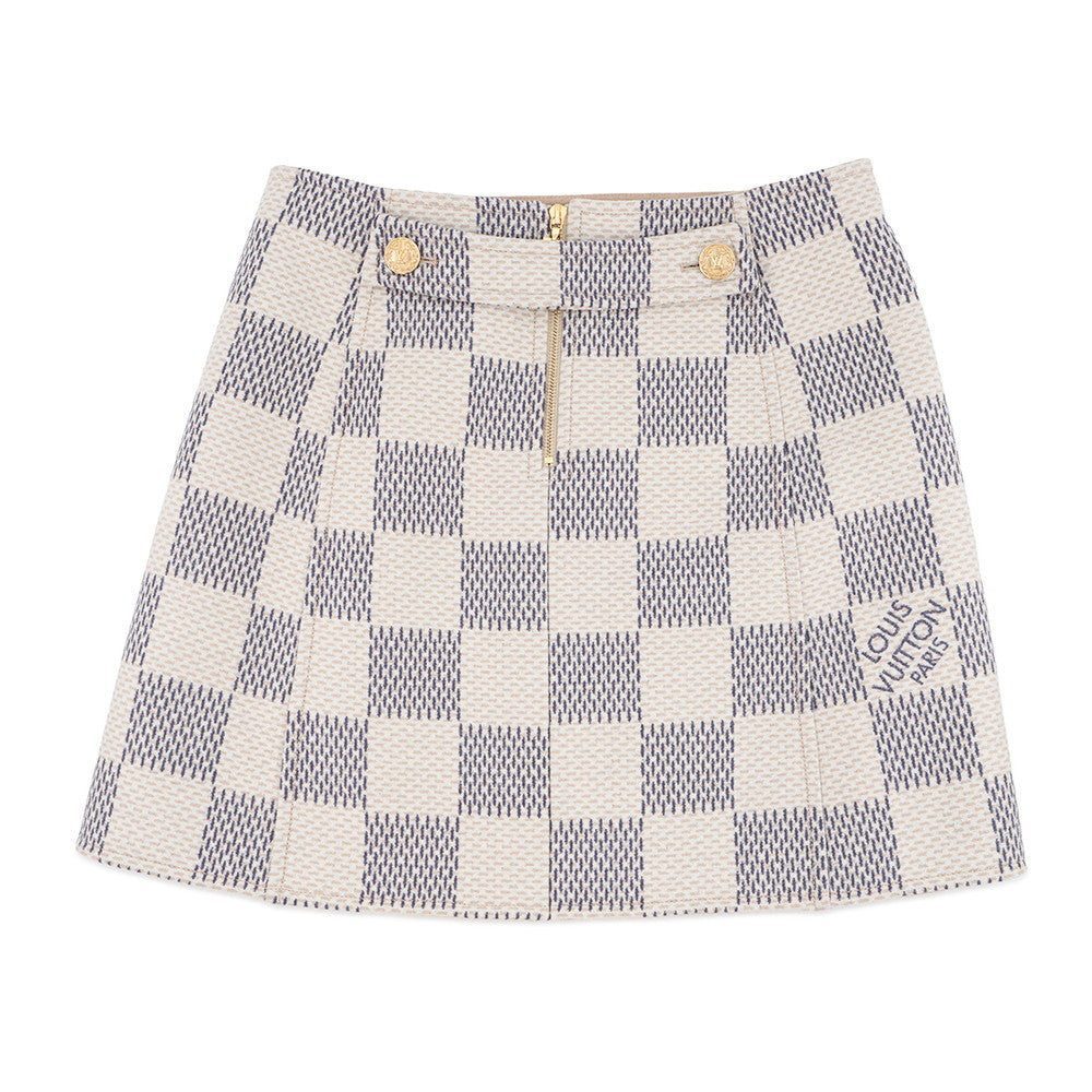 LOUIS VUITTON Damier Azur Skirt Size 40 White/GrayFMSK19 Wool97% Cashmere3%