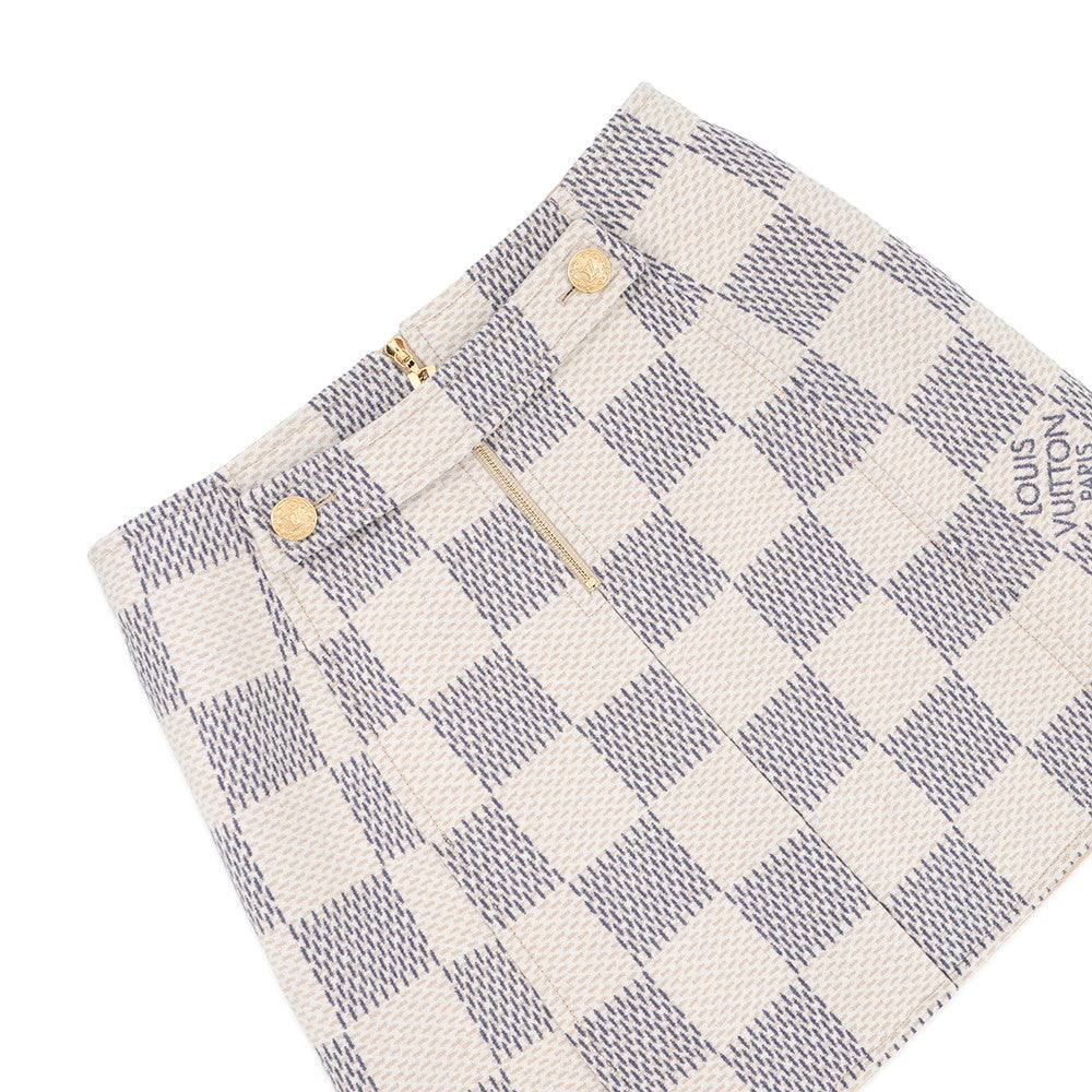 LOUIS VUITTON Damier Azur Skirt Size 40 White/GrayFMSK19 Wool97% Cashmere3%