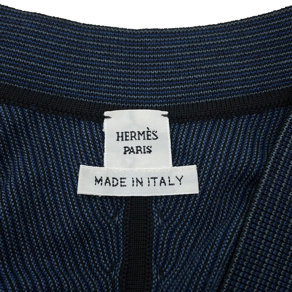 HERMES Twilleline long-sleeved cardigan in Candy Libris print Size 34 Noir Legris Fabric part Silk100% Knit part Wool 97%・Nylon2%・Polyurethane1%