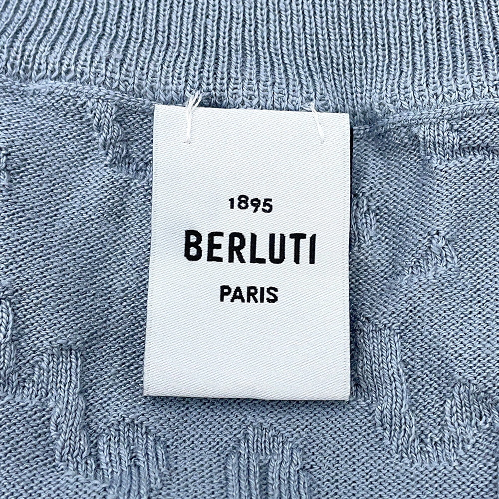 Berluti Diagonal Scritto Sweater Size L TitaniumBlueR27KRL228 Silk55% Cotton45%