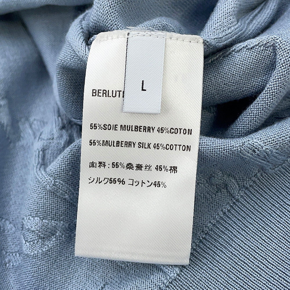 Berluti Diagonal Scritto Sweater Size L TitaniumBlueR27KRL228 Silk55% Cotton45%