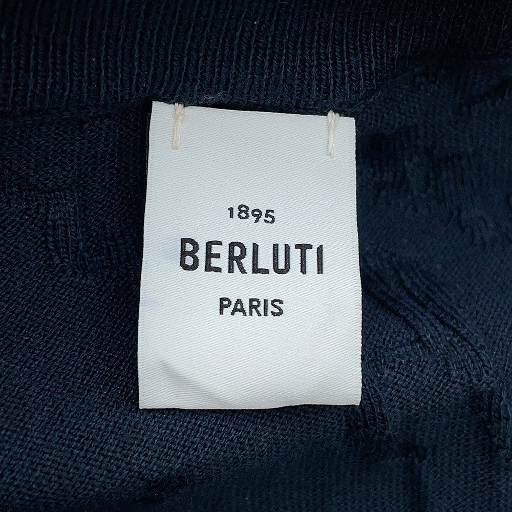 Berluti Scritto Jacquard Cardigan Size M Cold Night BlueR27KCL81 Silk55% Cotton45%