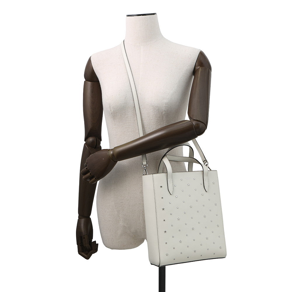 JIMMY CHOO BRIA TOTE Star Studded 2-Way Handbag White Leather