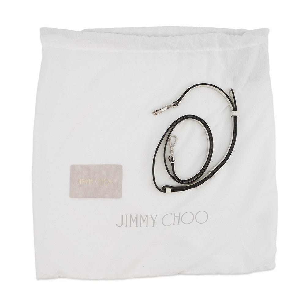 JIMMY CHOO BRIA TOTE Star Studded 2-Way Handbag White Leather