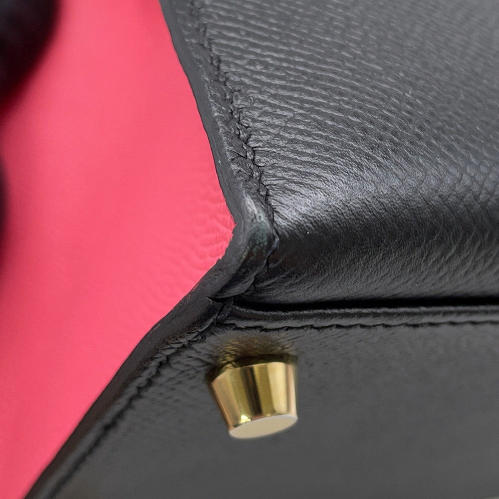 HERMES Kelly Sellier Rose Azalee/Black Epsom Size 28