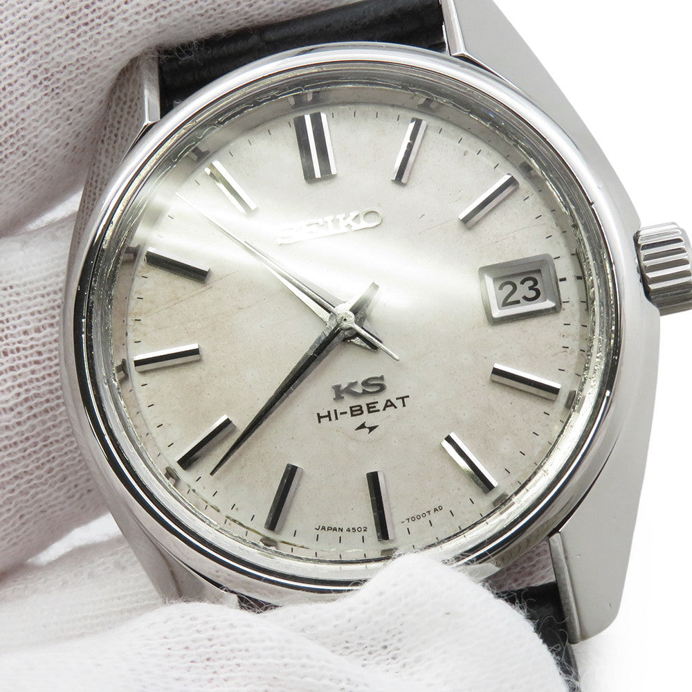 SEIKO King Seiko Hi-Beat W36mm Stainless Steel Leather Silver Dial4502-7001