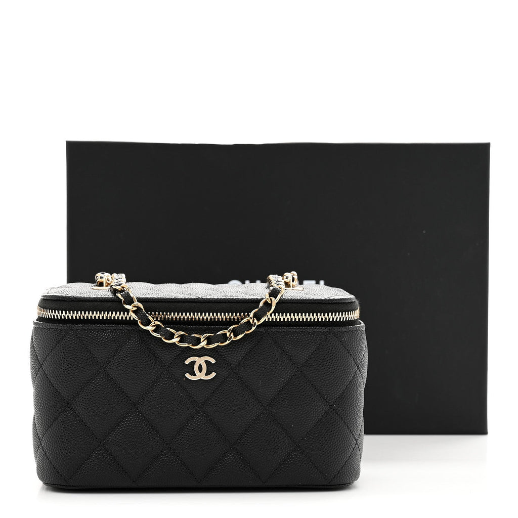 Caviar Quilted Small Tiny CC Vanity Case With Chain Black