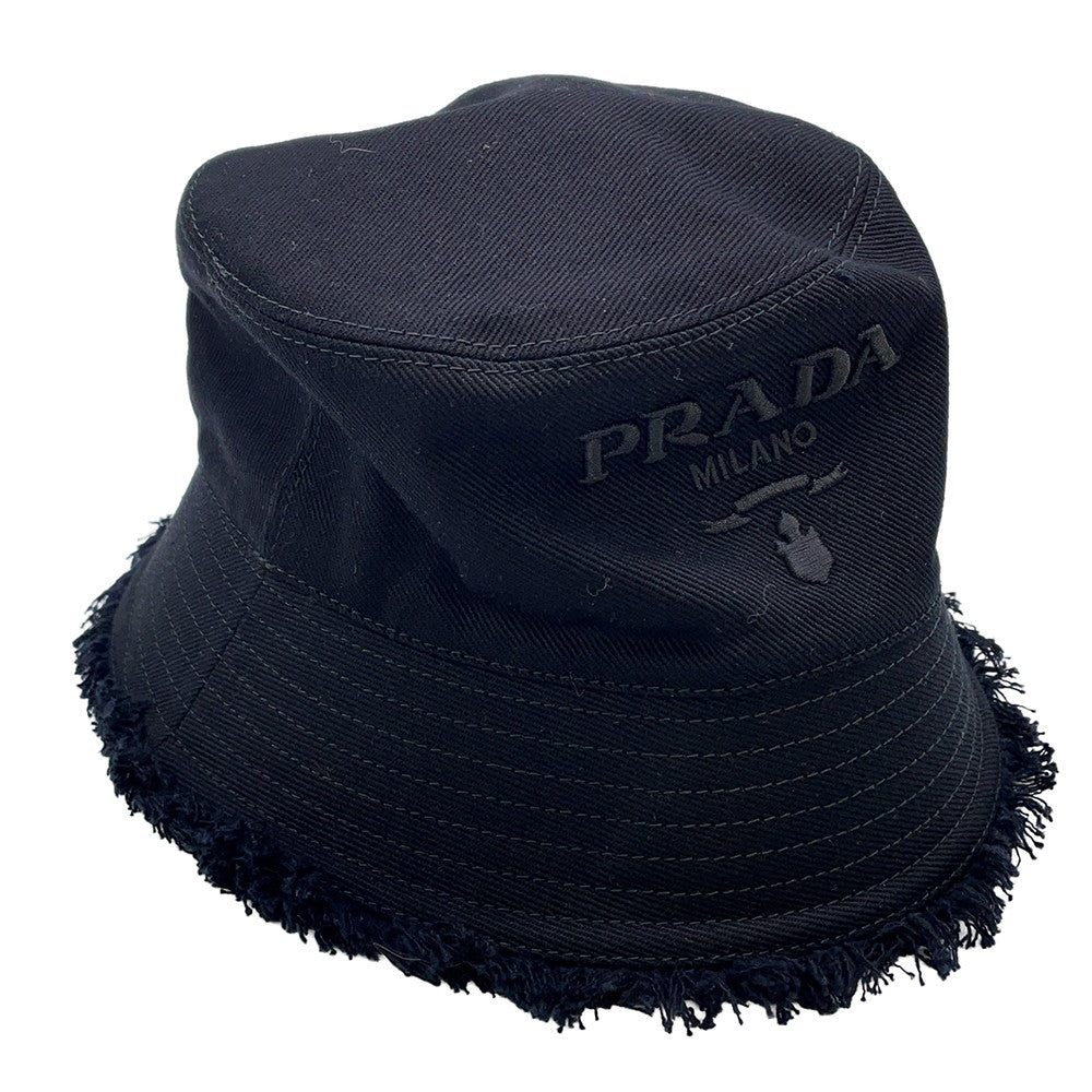 PRADA Drill logo fringe bucket hat Size S Black1HC137 Cotton100%